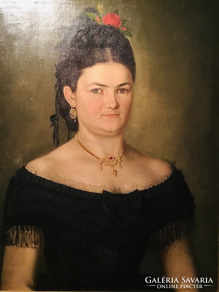 János Zoó (1822-1897): portrait of a lady 1872. Oil on canvas 70x56 cm painting