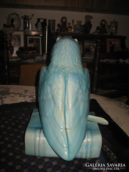 Zsolnay  kék   :  A tudós bagoly  , a legnagyobb méretű  , 32 cm magas