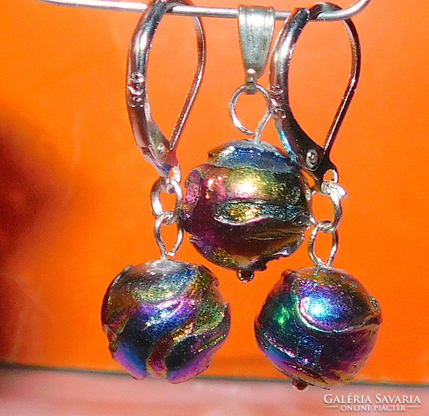 French handcrafted rainbow pearl earrings and pendant set