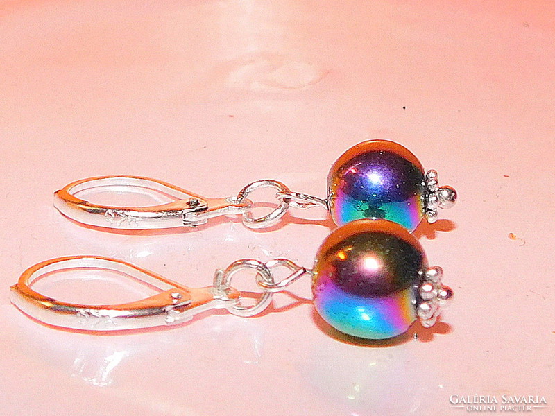 Titanium flame aura rainbow pearl earrings