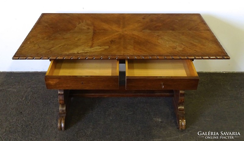 1H299 Antik nagyméretű faragott fiókos tölgyfa asztal íróasztal 78 x 150 cm