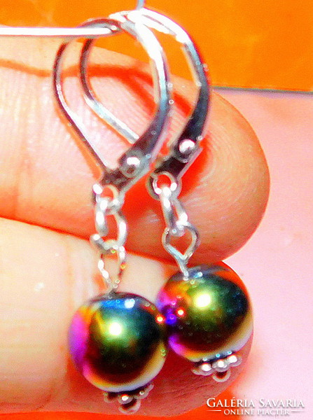 Titanium flame aura rainbow pearl earrings