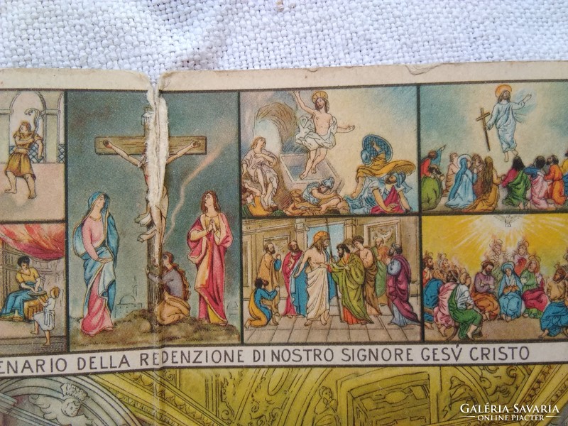Antik kinyitható vallási képeslap, minden oldalán motívumokkal, egyházi ceremónia, Vatikán 1910