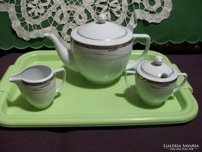 Német porcelán teáskanna, cukortartó és tejkiöntő