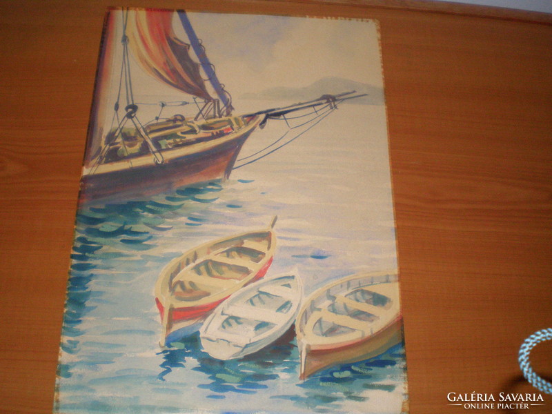 Vitorláshajó csónakokkal , Aquarell , jelzés nélkül ,  Méret : 43 cm x 30 cm . Az 1970-es évekböl