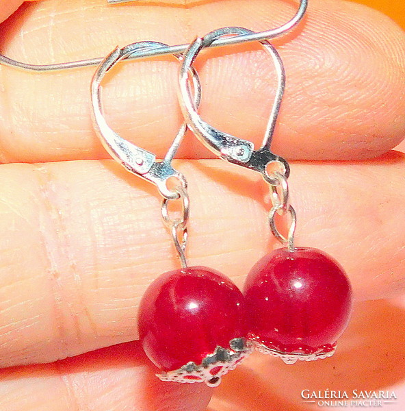 Ruby red lacy ornate pearl earrings