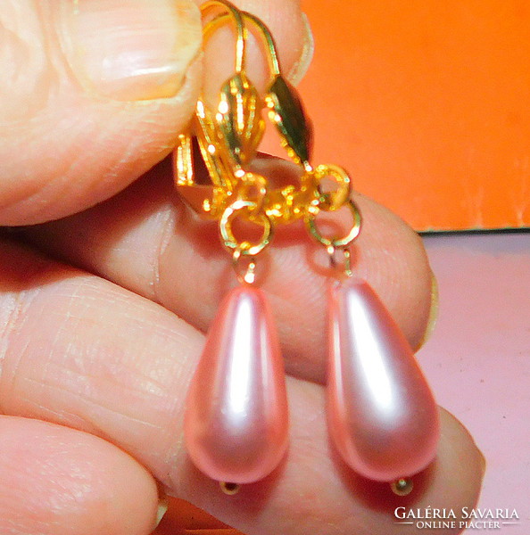 Rózsaszín Fényű Shell Pearl Csepp Gyöngy Arany Gold Filled  Fülbevaló