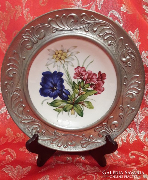 Mountain alpine floral porcelain tin plate (m1996)