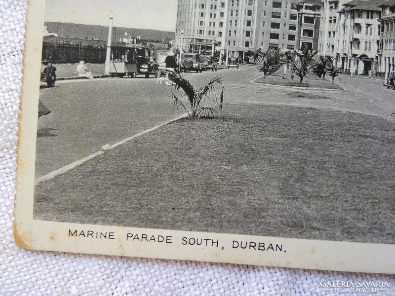 Antique South African cityscape postcard / greeting card in Durban, hotel, cars, rickshaw circa 1910