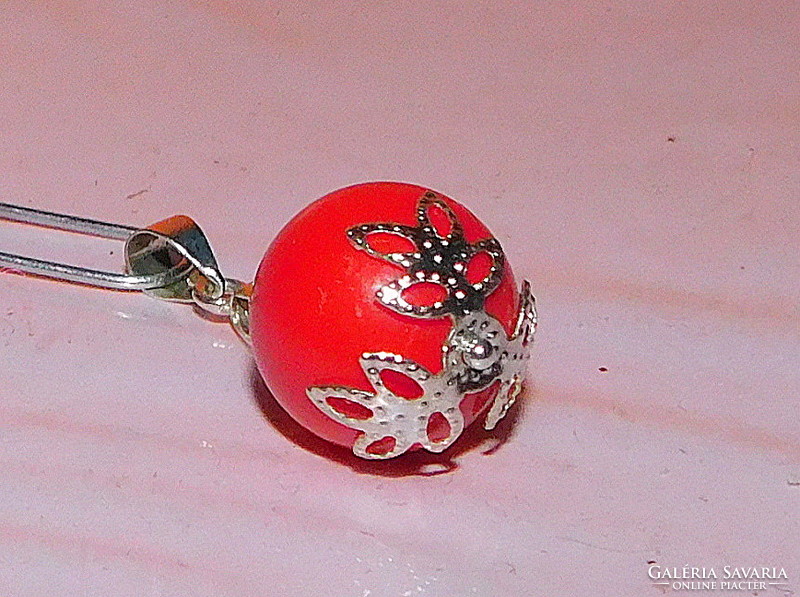 Coral red snowflake sphere pendant