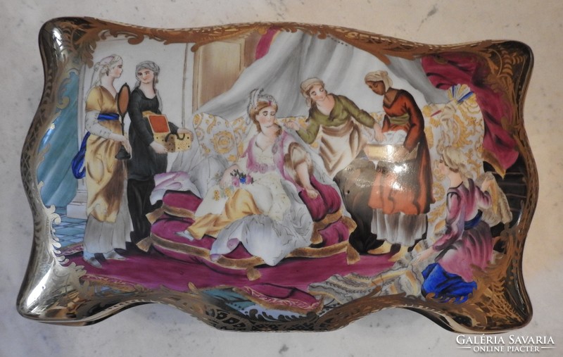 Sevres huge genre scene with hand-painted porcelain chest with gilded metal fittings