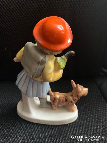 Antik német porcelán kislány kutyával