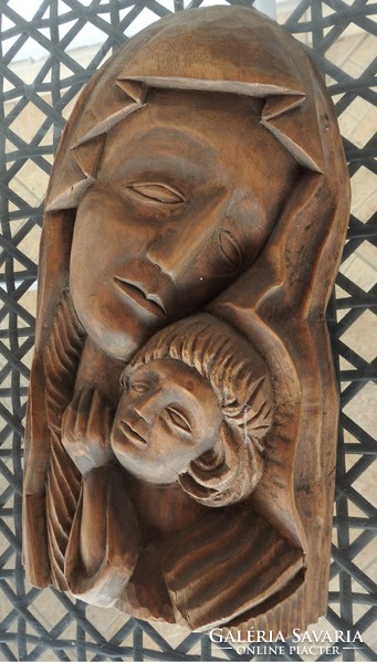 Sculptor from Miskolc: Virgin Mary with small Jesus wall sculpture relief