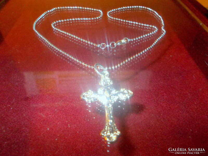 Art Nouveau corpus cross beaded white gold gold filled necklace