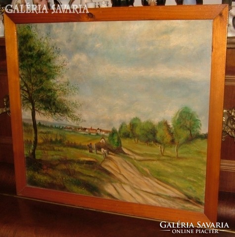 Unknown landscape - marked oil painting - village landscape