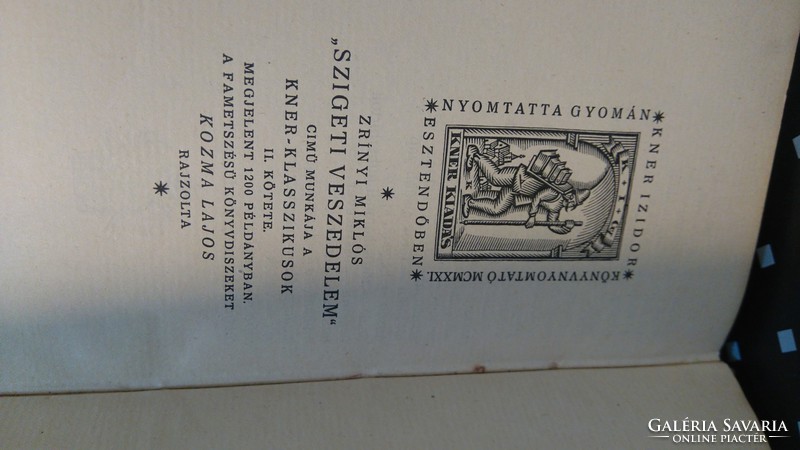 Count Miklós Zrinyi island threat 1921 kner in 1200 copies !!! Kozma lajos book discs !!