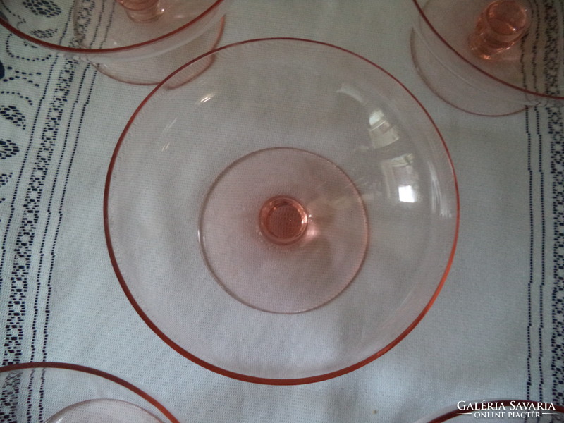 Rózsaszin üveg deszertes kelyhek 5 db