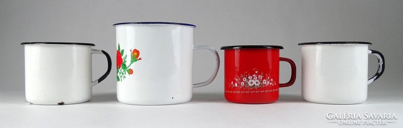 1H406 old set of 4 enamelled mugs