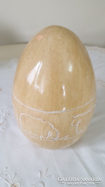 Large ceramic eggs with lambs