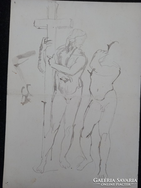 Nyergesi János - Bűnbeesés (Ádám és Éva), 1913, akvarell, tus (egyedi rajz)