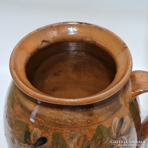 Folk, floral, brown glazed ceramic silk (2102)