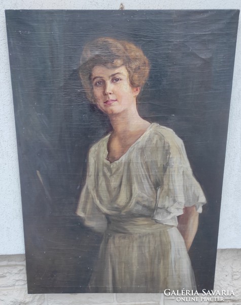 Antique painting young gentleman lady, art nouveau art deco oil on canvas 75 x 105 cm, beautiful portrait