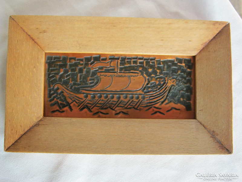 Retro ... Applied art bronze viking nave wall plaque in wooden frame