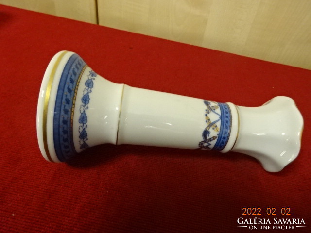 Portuguese porcelain candle holder with blue pattern and gold border. He has! Jókai.