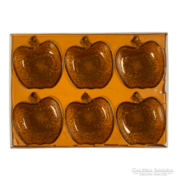Italian amber-colored glass dessert compote set in the shape of an apple