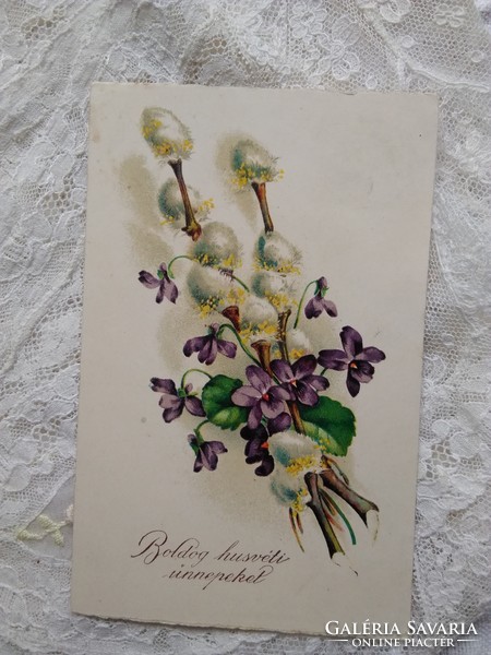 Antique litho / lithographic violet postcard, violet, catkins circa 1910
