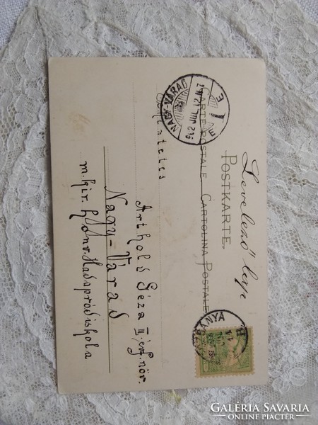 Antique long address litho / lithographic violet postcard, violet, vase 1902