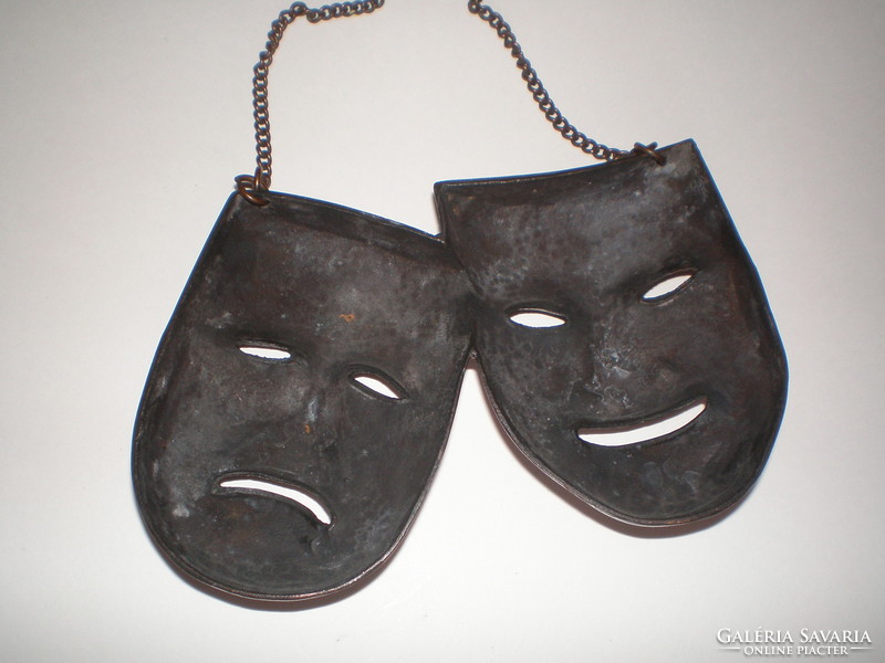 Copper theatrical masks. Wall decor. In good condition with chain. Made in the applied arts.