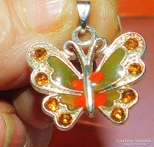 Wonderful enamel gold luster crystal butterfly pendant