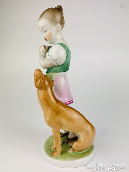 Herendi porcelán figura - Lány kutyával
