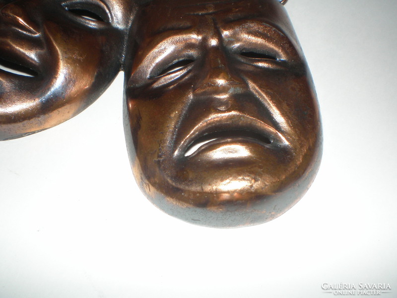 Copper theatrical masks. Wall decor. In good condition with chain. Made in the applied arts.
