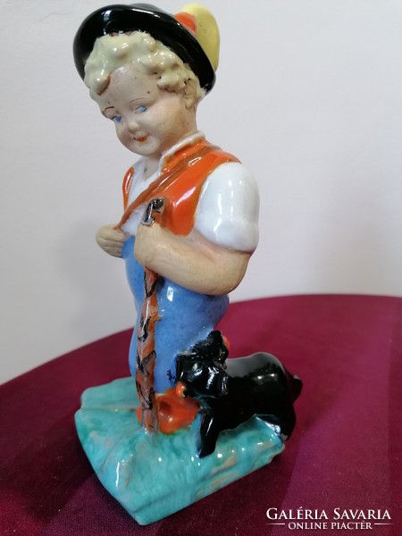Szécsi ceramic shepherd boy with dog 16.5 Cm