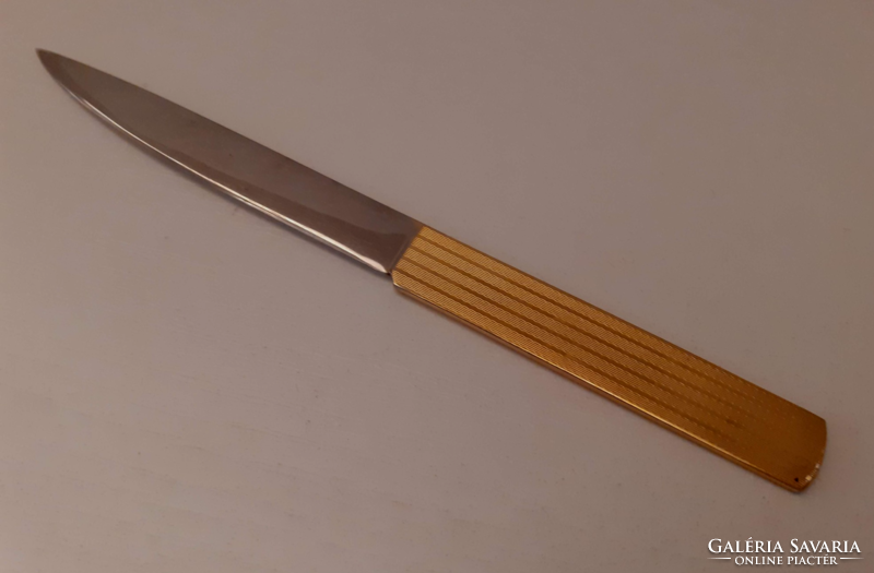 Old gold-plated handle with beautiful chiseled patterned steel blade leaf opener