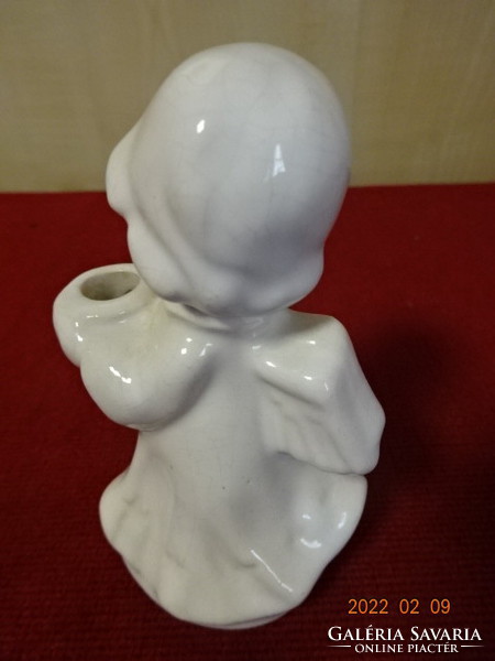 Német porcelán figura, angyalka gyertyatartóval, magassága 9 cm. Vanneki! Jókai.