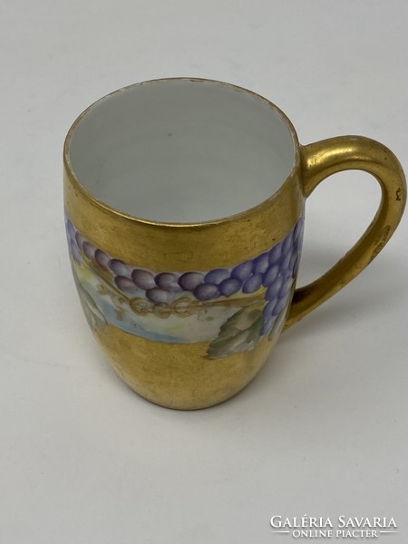 Special, unique, richly gilded antique cup decorated with grape motif - cz