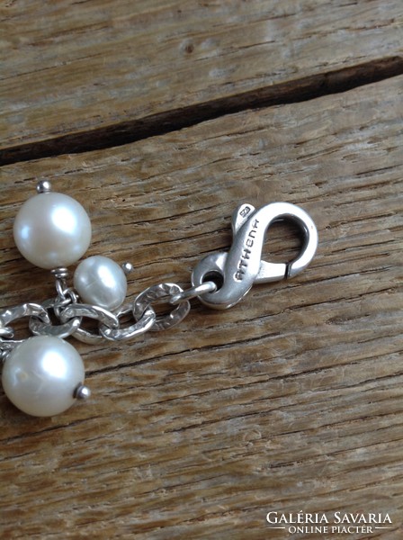Athena design silver bracelet with real pearls and large silver ornament
