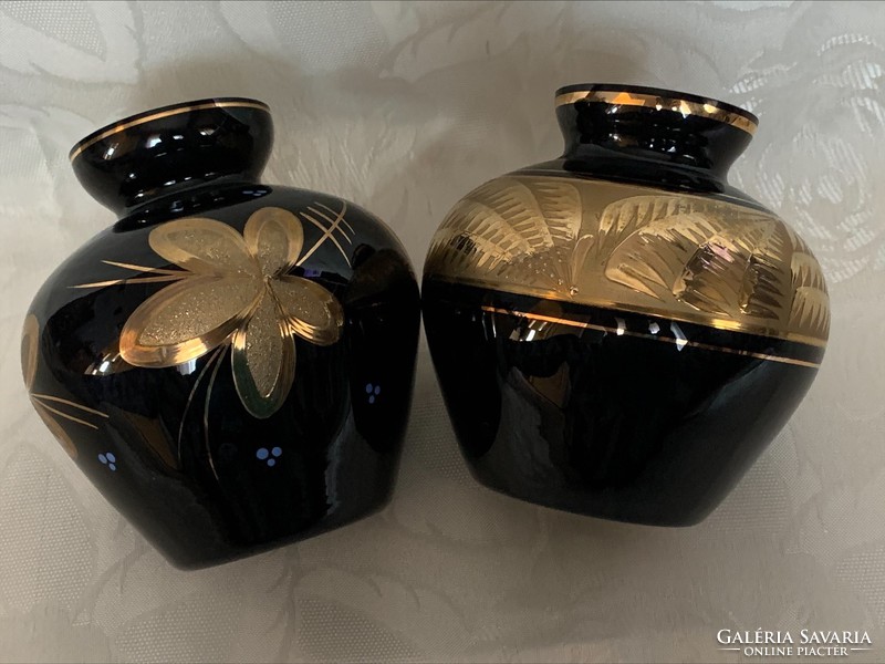 Arannyal festett fekete retro üveg váza,  2 db. egyben vagy külön