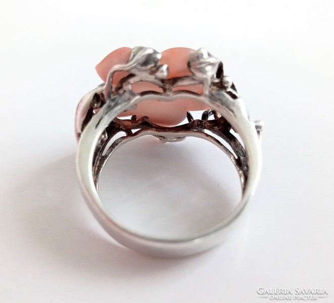 Iparművész ezüst gyűrű gyöngyház virág dísszel 18mm