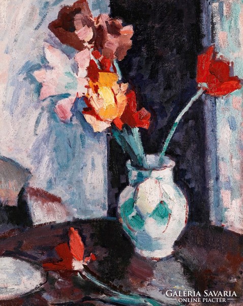 Samuel John Peploe - Tulips in a White Vase - Reprint