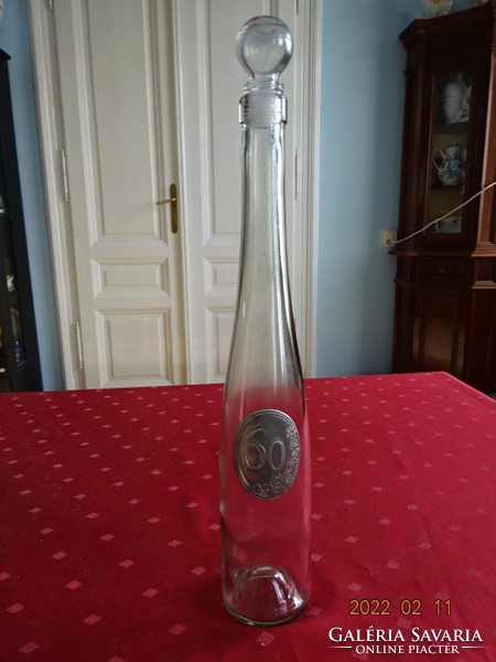 Brandy bottle, 60th birthday, tin labeled. He has!