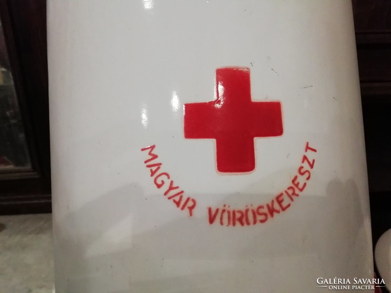 Fertőtlenítő nagyméretű tartály, régi zománc Magyar Vöröskeresztes tartály,20-30-as évek
