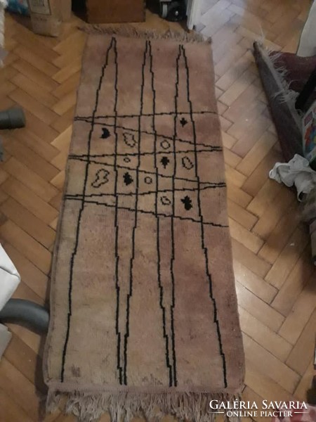 Retro knotted wool rug (63x160 cm) - rug made by craftsman, wall hanging