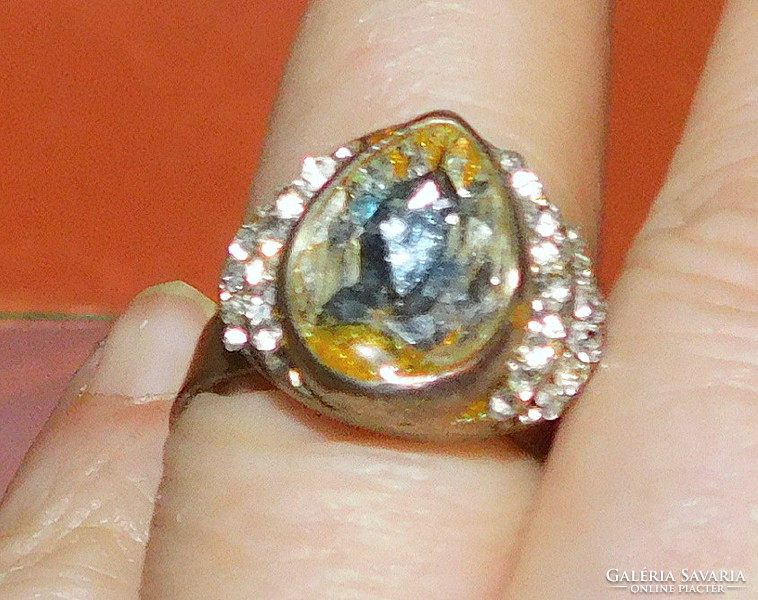 Antique crystal stone drop ring - freely adjustable