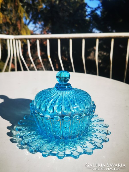Turquoise glass bonbonier with placemat