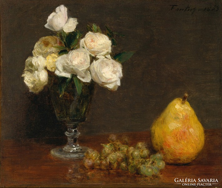 Henri fantin-latour - still life with roses and fruits - reprint