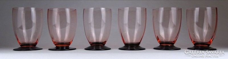 1H751 old art deco pink glass cup set 6 pieces